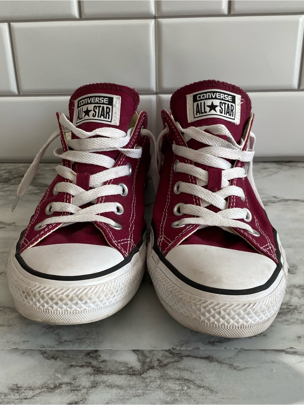 Converse Burgundy and White Low Top Sneakers